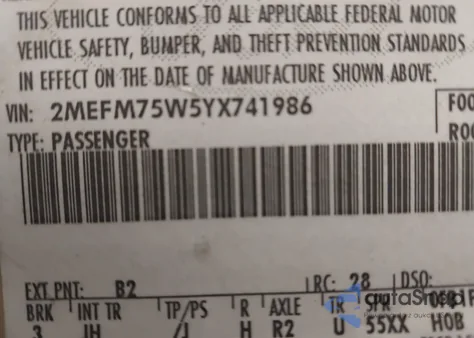 2000 Mercury Grand Marquis Ls из США, поврежденный, VIN 2MEFM75W5YX741986